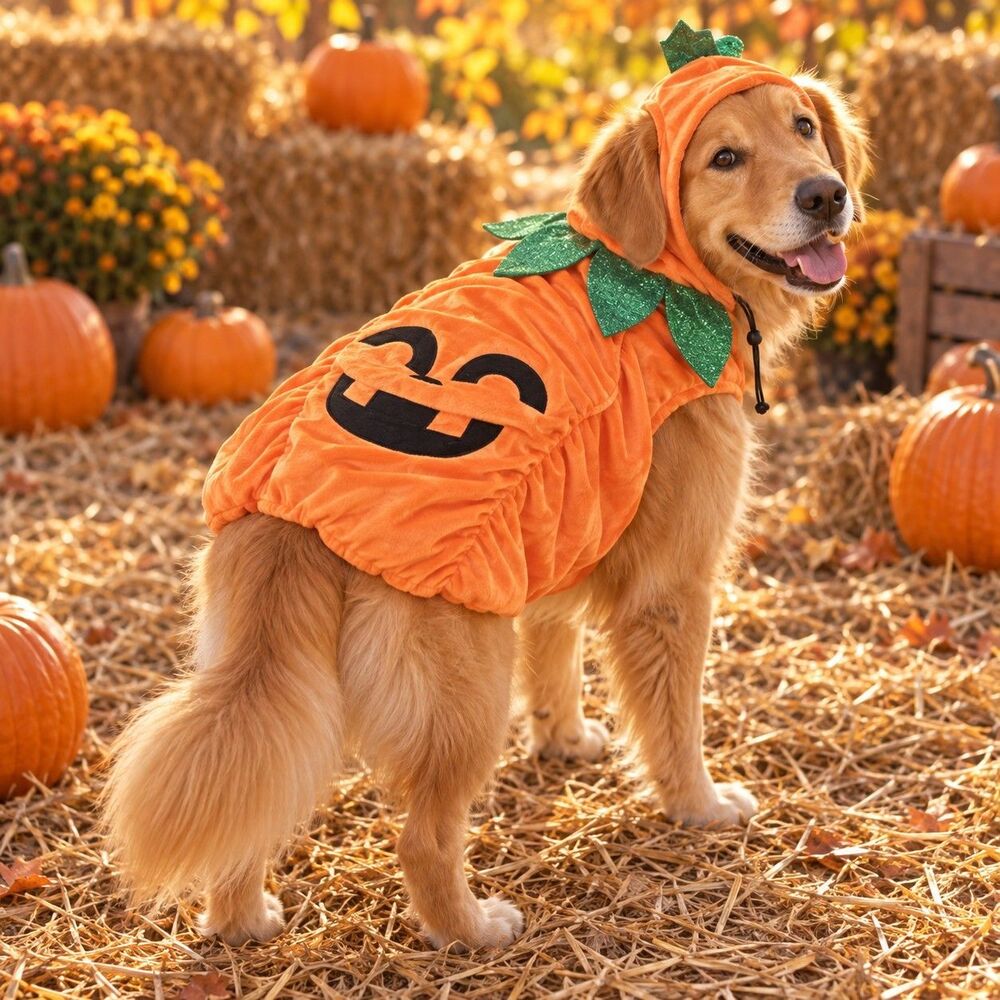 Vibrant Life Pumpkin Dog Costume Large Jack O Lantern Halloween Spooky  C156
